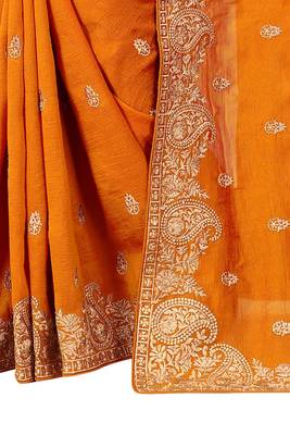 Mustard plain silk blend saree with blouse 3