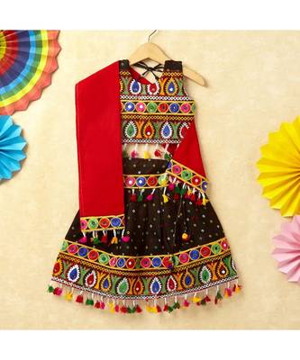 Banjara India Kutchi Emboidered Black Girls Chaniya Choli with Dupatta (CC-POP) - Black 1