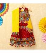 Banjara India Kutchi Emboidered White Girls Chaniya Choli with Dupatta (CC-POP) - Red