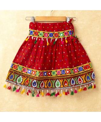 Banjara India Kutchi Emboidered White Girls Chaniya Choli with Dupatta (CC-POP) - Red 2