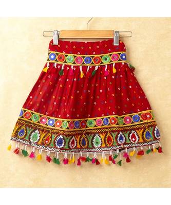Banjara India Kutchi Emboidered White Girls Chaniya Choli with Dupatta (CC-POP) - Red 6