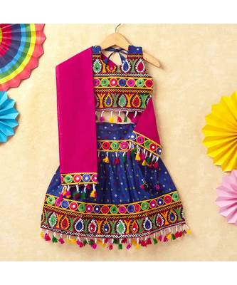 Banjara India Kutchi Emboidered Red Girls Chaniya Choli with Dupatta (CC-POP) - Blue 1