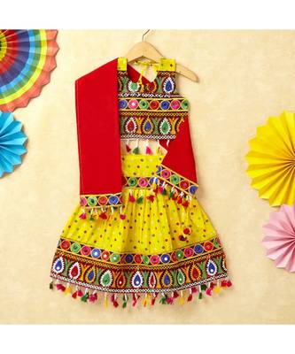 Banjara India Kutchi Emboidered Red Girls Chaniya Choli with Dupatta (CC-POP) - Yellow 1