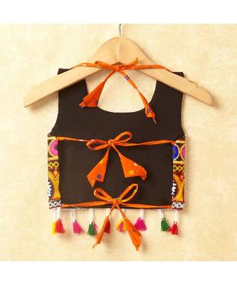 Banjara India Kutchi Emboidered Blue Girls Chaniya Choli with Dupatta (CC-POP) - Orange 2