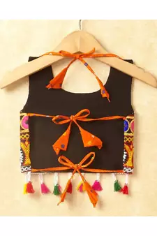Banjara India Kutchi Emboidered Blue Girls Chaniya Choli with Dupatta (CC-POP) - Orange