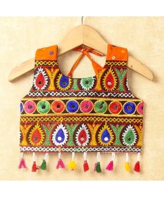 Banjara India Kutchi Emboidered Blue Girls Chaniya Choli with Dupatta (CC-POP) - Orange 3