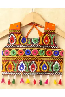 Banjara India Kutchi Emboidered Blue Girls Chaniya Choli with Dupatta (CC-POP) - Orange