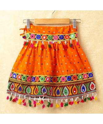 Banjara India Kutchi Emboidered Blue Girls Chaniya Choli with Dupatta (CC-POP) - Orange 4