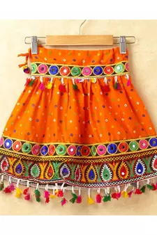 Banjara India Kutchi Emboidered Blue Girls Chaniya Choli with Dupatta (CC-POP) - Orange