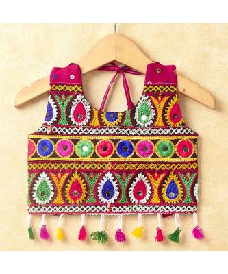 Banjara India Kutchi Emboidered Green Girls Chaniya Choli with Dupatta (CC-POP) - Pink 2