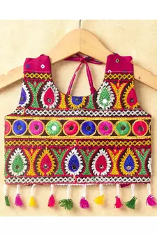 Banjara India Kutchi Emboidered Green Girls Chaniya Choli with Dupatta (CC-POP) - Pink