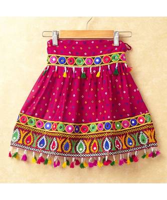 Banjara India Kutchi Emboidered Green Girls Chaniya Choli with Dupatta (CC-POP) - Pink 3