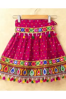 Banjara India Kutchi Emboidered Green Girls Chaniya Choli with Dupatta (CC-POP) - Pink