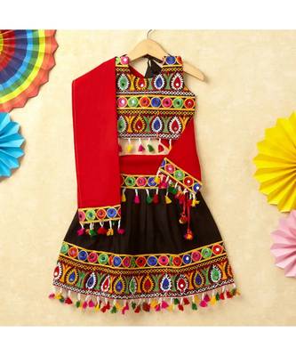 Banjara India Kutchi Emboidered Yellow Girls Chaniya Choli with Dupatta (CC DROP) - BLACK 1