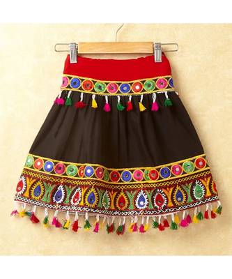 Banjara India Kutchi Emboidered Yellow Girls Chaniya Choli with Dupatta (CC DROP) - BLACK 2