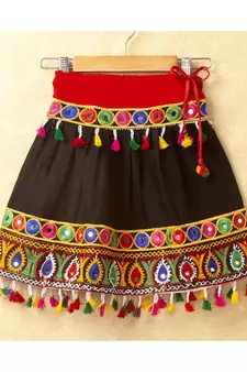 Banjara India Kutchi Emboidered Yellow Girls Chaniya Choli with Dupatta (CC DROP) - BLACK