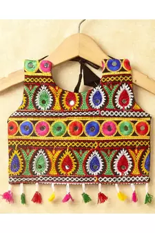 Banjara India Kutchi Emboidered Yellow Girls Chaniya Choli with Dupatta (CC DROP) - BLACK