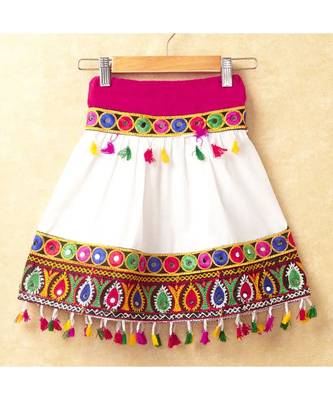 Banjara India Kutchi Emboidered Orange Girls Chaniya Choli with Dupatta (CC-DROP) - WHITE 4