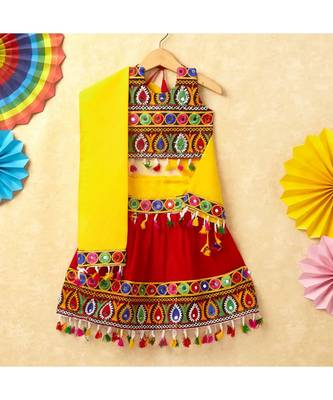 Banjara India Kutchi Emboidered Pink Girls Chaniya Choli with Dupatta (CC-DROP) - RED 1