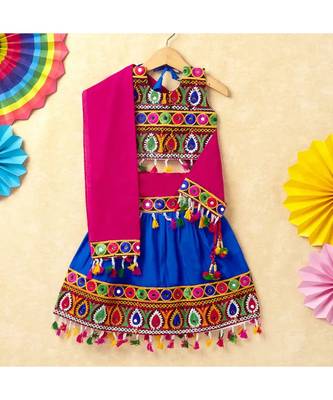 Banjara India Kutchi Emboidered Pink Girls Chaniya Choli with Dupatta (CC-DROP) - BLUE 1