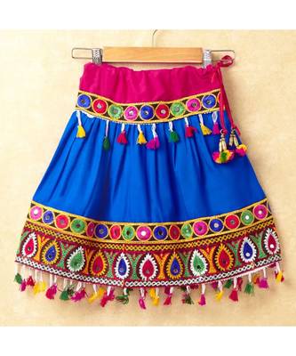 Banjara India Kutchi Emboidered Pink Girls Chaniya Choli with Dupatta (CC-DROP) - BLUE 4
