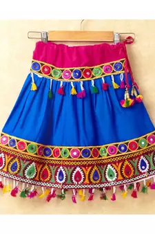 Banjara India Kutchi Emboidered Pink Girls Chaniya Choli with Dupatta (CC-DROP) - BLUE