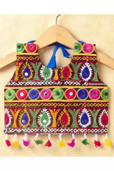 Banjara India Kutchi Emboidered Pink Girls Chaniya Choli with Dupatta (CC-DROP) - BLUE