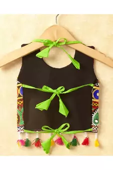 Banjara India Kutchi Emboidered Black Girls Chaniya Choli with Dupatta (CC-DROP) - GREEN