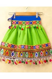 Banjara India Kutchi Emboidered Black Girls Chaniya Choli with Dupatta (CC-DROP) - GREEN