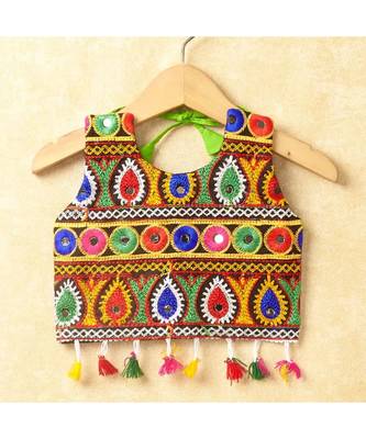 Banjara India Kutchi Emboidered Black Girls Chaniya Choli with Dupatta (CC-DROP) - GREEN 4
