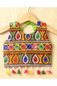 Banjara India Kutchi Emboidered Black Girls Chaniya Choli with Dupatta (CC-DROP) - GREEN