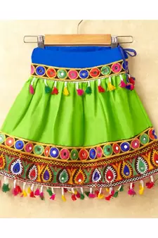 Banjara India Kutchi Emboidered Black Girls Chaniya Choli with Dupatta (CC-DROP) - GREEN
