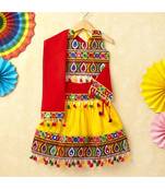 Banjara India Kutchi Emboidered White Girls Chaniya Choli with Dupatta (CC-DROP) - YELLOW