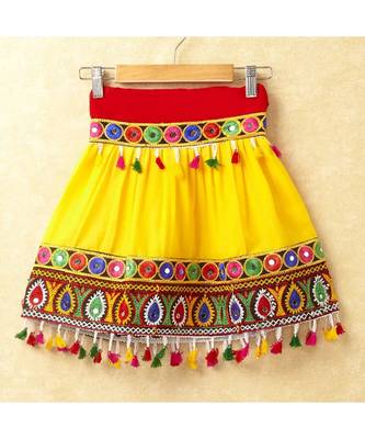Banjara India Kutchi Emboidered White Girls Chaniya Choli with Dupatta (CC-DROP) - YELLOW 3