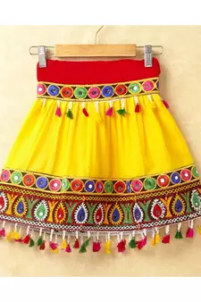 Banjara India Kutchi Emboidered White Girls Chaniya Choli with Dupatta (CC-DROP) - YELLOW