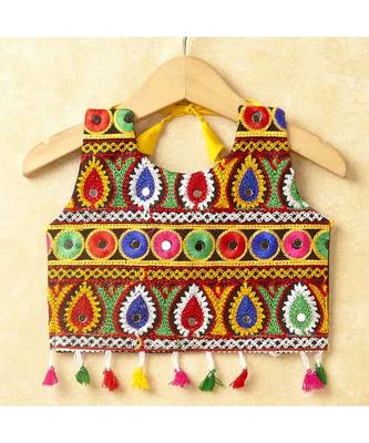 Banjara India Kutchi Emboidered White Girls Chaniya Choli with Dupatta (CC-DROP) - YELLOW 4