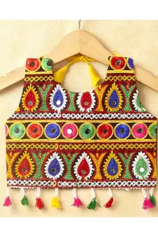 Banjara India Kutchi Emboidered White Girls Chaniya Choli with Dupatta (CC-DROP) - YELLOW