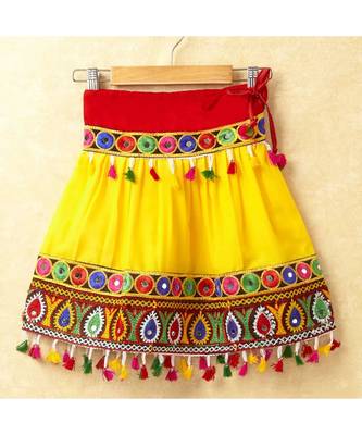 Banjara India Kutchi Emboidered White Girls Chaniya Choli with Dupatta (CC-DROP) - YELLOW 5