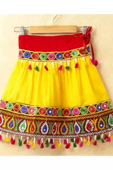 Banjara India Kutchi Emboidered White Girls Chaniya Choli with Dupatta (CC-DROP) - YELLOW
