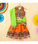 Banjara India Kutchi Emboidered Red Girls Chaniya Choli with Dupatta (CC-DROP) - ORANGE