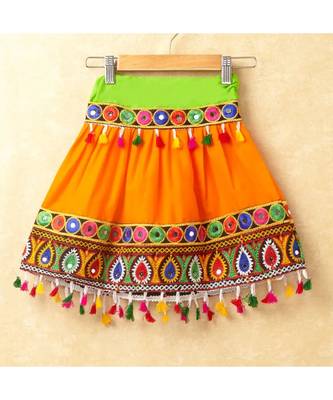 Banjara India Kutchi Emboidered Red Girls Chaniya Choli with Dupatta (CC-DROP) - ORANGE 3