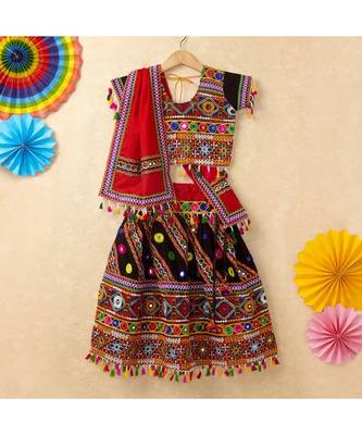Banjara India Kutchi Emboidered Black Girls Chaniya Choli with Dupatta (CC-WAVE) - Black 1