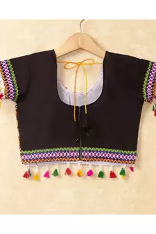 Banjara India Kutchi Emboidered Black Girls Chaniya Choli with Dupatta (CC-WAVE) - Black