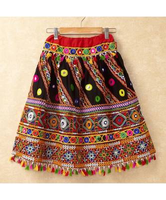 Banjara India Kutchi Emboidered Black Girls Chaniya Choli with Dupatta (CC-WAVE) - Black 3