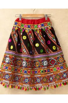 Banjara India Kutchi Emboidered Black Girls Chaniya Choli with Dupatta (CC-WAVE) - Black