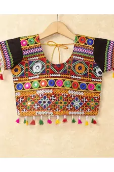 Banjara India Kutchi Emboidered Black Girls Chaniya Choli with Dupatta (CC-WAVE) - Black