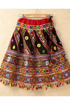 Banjara India Kutchi Emboidered Black Girls Chaniya Choli with Dupatta (CC-WAVE) - Black