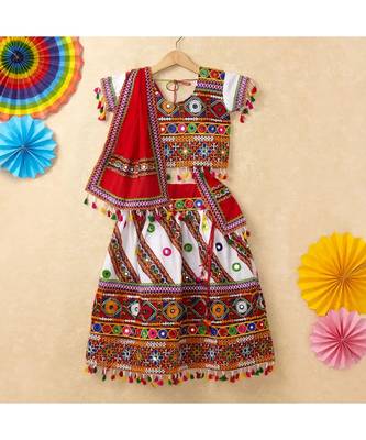 Banjara India Kutchi Emboidered White Girls Chaniya Choli with Dupatta (CC-WAVE) - WHITE 1