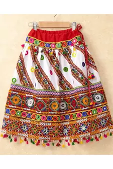 Banjara India Kutchi Emboidered White Girls Chaniya Choli with Dupatta (CC-WAVE) - WHITE