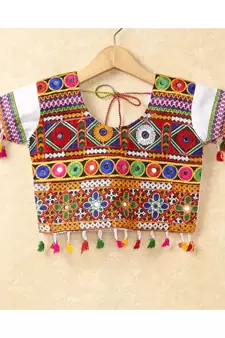 Banjara India Kutchi Emboidered White Girls Chaniya Choli with Dupatta (CC-WAVE) - WHITE